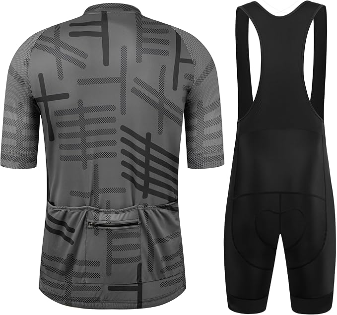 GCRFL Men's Cycling Jersey Set Road Bike Shorts Sleeves Jersey Zipper Pokcet Bib Shorts with Padded, Cycling Clothing kit Men