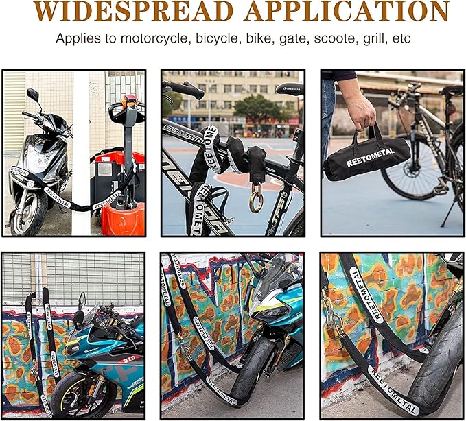 Heavy Duty Security Chain, Longer 10 Foot x 3/8" Thick Cut Resistant Hardened Steel Anti-Theft Lock Chain for Motorcycles, Bikes, ATVs, Trailers, Containers, etc.