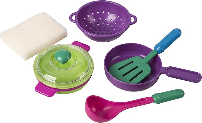 Big Mo’s Toys Pretend Play Dishes Playset – Little Chef Kitchen Set, Kids Cooking Serving Dishes - Play Cups, Pans, Cutlery, Ladle, Tableware, Pots and Dish Drainer, Set of 28