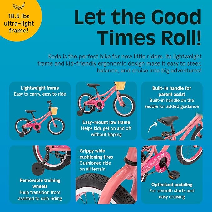 Retrospec Koda Plus Kids Bike for Boys & Girls Ages 4-6 Years - 16" Children's Bicycle, Adjustable Seat & Handlebars