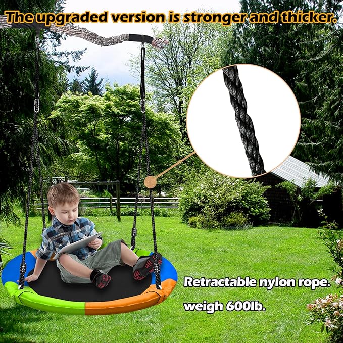 40" Saucer Tree Swing for Kids - 500Lb Weight Capacity, Waterproof Platform Swing Seat with Adjustable Ropes for Kids Playground Outdoor Activity Backyard Fun