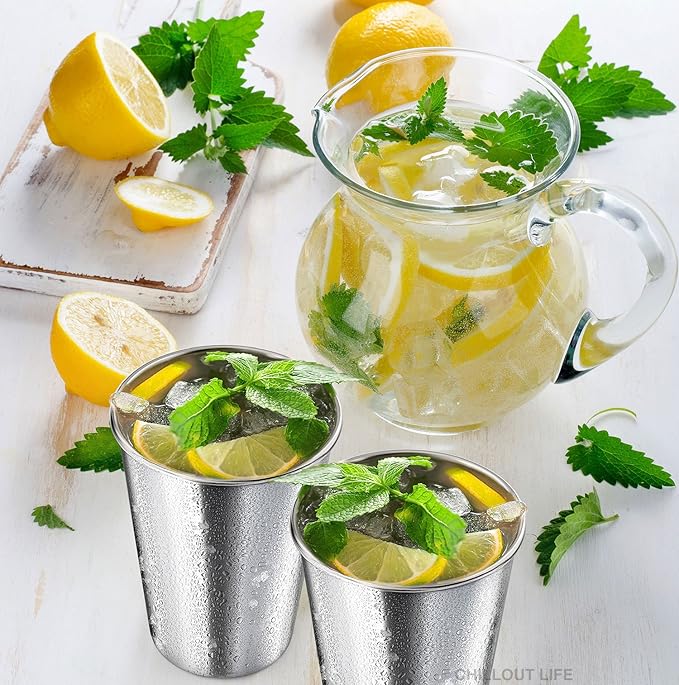 CHILLOUT LIFE Stainless Steel Cups for Kids and Adult 12 oz – Metal Kids Cups stackable for Home & Outdoor Activities, BPA Free Healthy Unbreakable Premium Metal Drinking Pint Glasses (4-Pack)