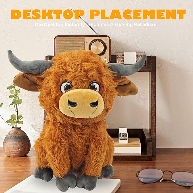 12" Highland Cow Plush Toy, Large Size Soft Stuffed Animal, Plushie, Fluffy Cute Fuzzy Highland Cattle with Horns, Adorable Gift for Kids, Toddlers & Cow Lovers, Decorative Plushie for Home or Nursery