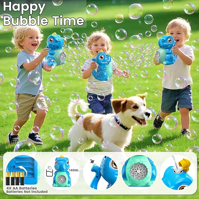 Dinosaur Bubble Machine Toys for Toddlers: Battery-Operated Bubble Maker with Bubble Solution for Kids - Perfect for Outdoor Parties, Yard Fun - Idea Kids Gift for Easter Christmas Birthday