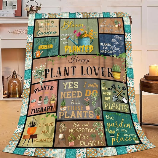 Plant Gardening Gifts Blanket for Women, Plant Lover Fleece Blanket Gift for Mom, Warm Cozy Soft Flannel Mom Gifts for Bed Sofa Couch 80" x 60"