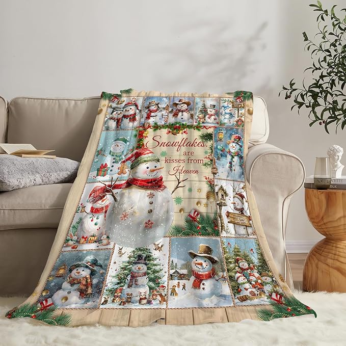 Snowman Blanket Christmas Throw Blanket Cozy Plush Fleece Flannel Holiday Blankets Lightweight Fuzzy Gifts for Girls Boys Women Men 80"X60"
