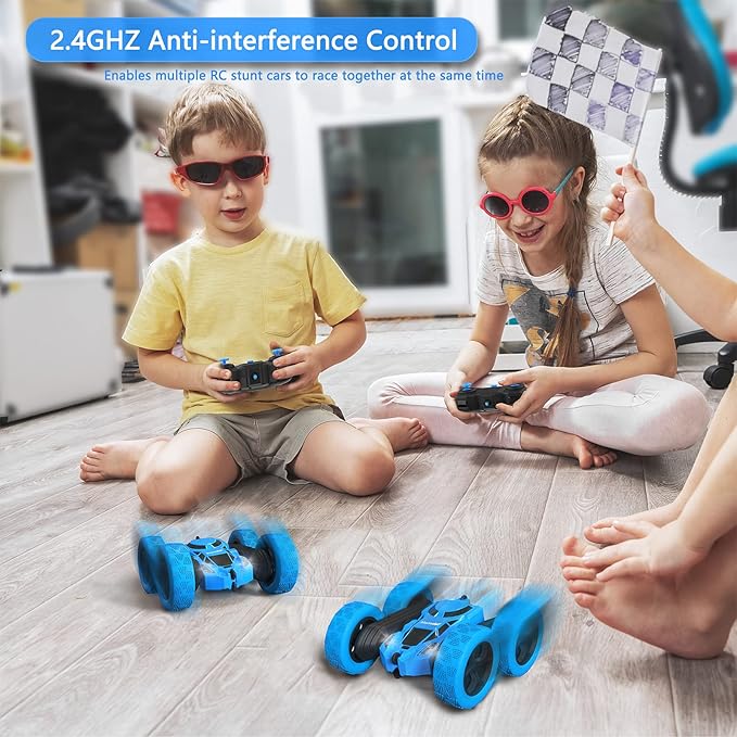 Remote Control Car for Kids, 360° Rotating RC Stunt Car Double-Sided 4WD Electric Vehicle with LED Lights, 2.4GHz Rechargeable Toy Cars for Boys Girls Age 6 7 8 9 10 11 12, Birthday Gift