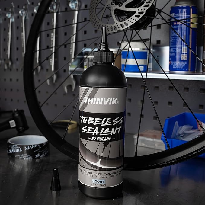 Thinvik Tubeless Tire Sealant 500ML/16.9oz No Puncture Hassle and Leak Prevention for Road Bike MTB CX and Gravel Bicycle Tubeless Tyres Sealant Injector Set/500ML(Single)