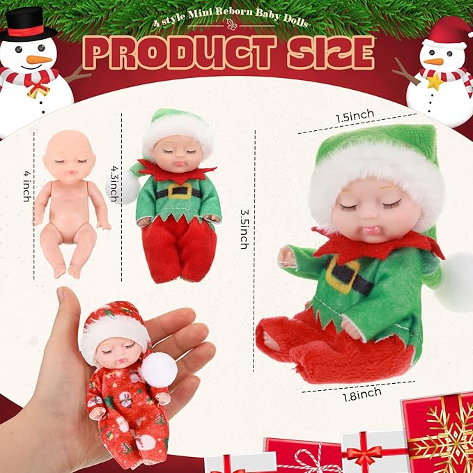 Hanaive 4 Pcs 4 Inch Mini Baby Dolls Lifelike Realistic Baby Dolls Animal Clothes Cute Baby Valentine Tiny Babies Gifts Set for Girls Boys Toddlers Kids 3+ Birthday Baby Shower Favors (Doll Style)