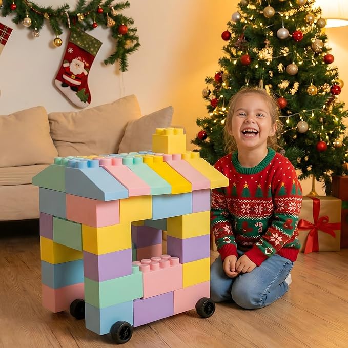 PLATPORTS 48-Piece Jumbo Big Blocks for Kids Ages 2–8 – Giant XL Large Plastic Building Blocks, Indoor/Outdoor Construction Play Set