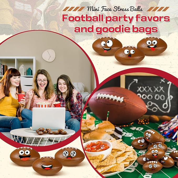 24 Pcs Mini Face Football Stress Ball for Boys Girls - Fidget Toys Bulk Foam Balls for Anxiety Relief - Party Favors, Birthday Gift Decoration