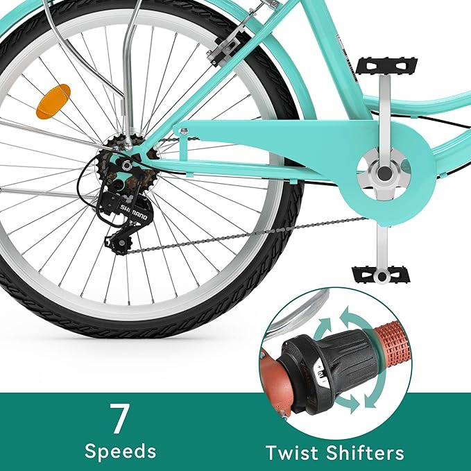 YITAHOME Beach Cruiser Bike for Women, 24 & 26 inch Commute Bike for Adults, 1 & 7 Speed Womens Bicycle with Basket Adjustable Seat, Multiple Color