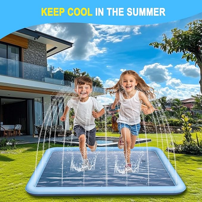 Dog Splash Pad for Kids & Dog, Outdoor Water Toys with Non-Slip Surface, Fun Backyard Water Play Mat, Easy to Install (79 inch, Blue)