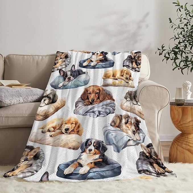 Dog Blanket Fleece Soft Warm Plush Cute Dogs Sleep Throw Blankets Lightweight Plush Fuzzy Cozy Blanket Gifts for Kids Adults Suitable for Couch Sofa Bed 50"X40"