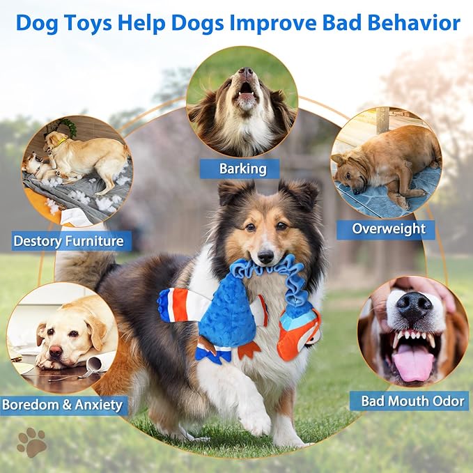Squeaky Dog Toys for Large Dogs, Tough Tug of War Puppy Toy, Cute Animal Design Plush Dog Toys with Crinkle Paper, Dog Chew Toys for Small, Medium and Large Dogs