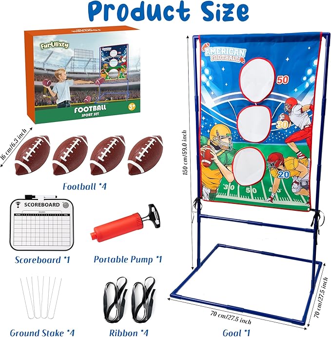 Football Toss Target Game for Kids - Inflatable Throwing Toy with 4 Footballs & Scoreboard | Indoor Outdoor Sports Gift for Boys Girls Ages 5-12（Portable, Easy Setup）