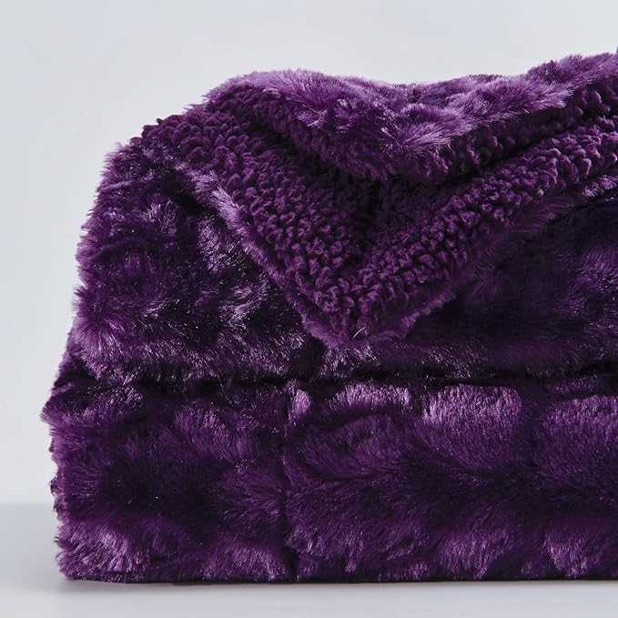 NEWCOSPLAY Super Soft Faux Fur Throw Blanket for Couch Dark Purple Fuzzy Plush Warm Blanket for Sofa Bed (Dark Purple, Throw(50"x60"))