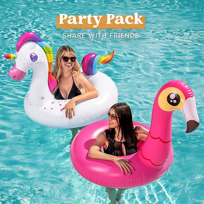 JOYIN 2-Pack Flamingo Unicorn Pool Float - Fun Floaties Inflatable Swimming Pool Tubes Toys Party Decorations, Summer Vacation Lake Beach Floaty Swim Rings Raft Lounger for Adults & Kids