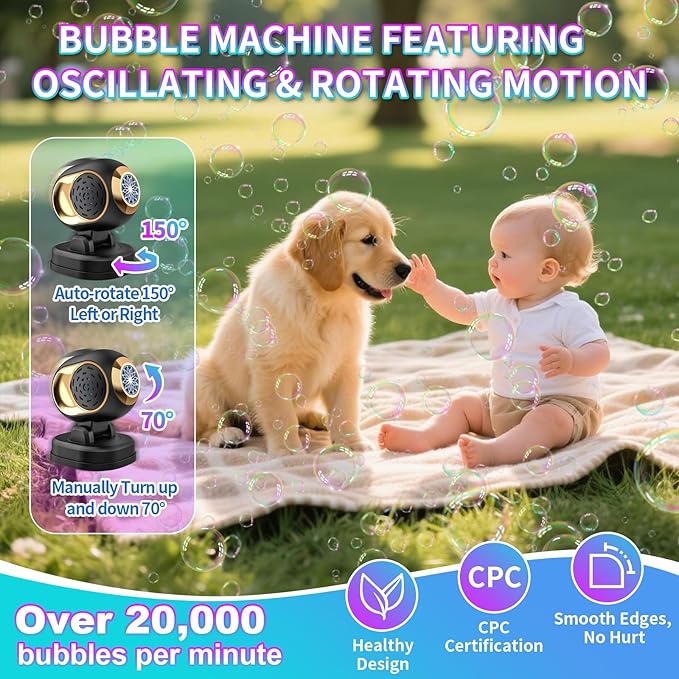 Bubble Machine, Durable Bubble Machines for Kids Toddler Parties, Automatic Bubble Blower Machine Bubble Maker Battery Operated, Great for Wedding Birthday - Halloween Bubble Toy, Black