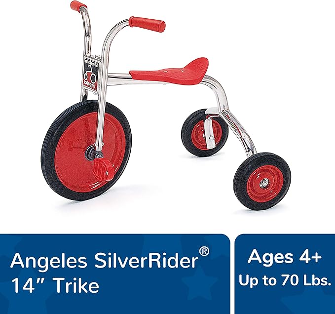 SILVERRIDER Toddler Trike, Kids Tricycle for Preschool, Daycare, Playground Kids Tricycles, Rubber Tires, Silver/Black, 14" Trike