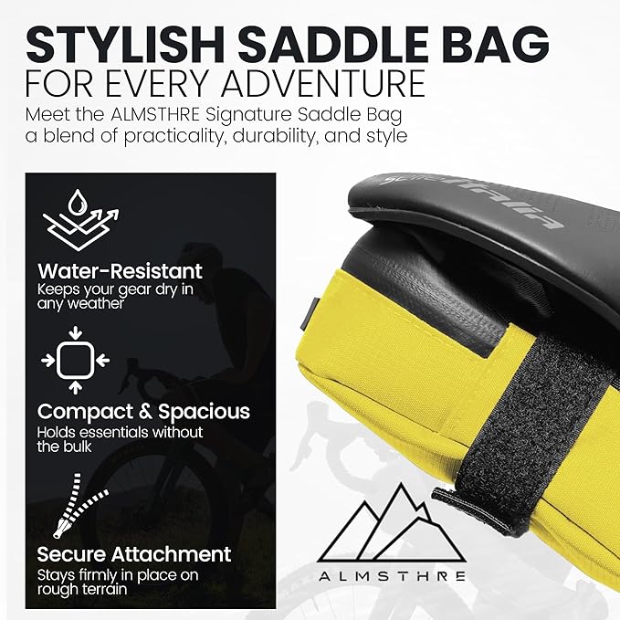 Signature Bike Saddle Bag – Electric Yellow | 0.5L Bike Seat Bag (3" x 5.25" x 2") | Water-Resistant Ripstop, Waterproof Zipper, Internal Pocket | Durable Under Seat Storage