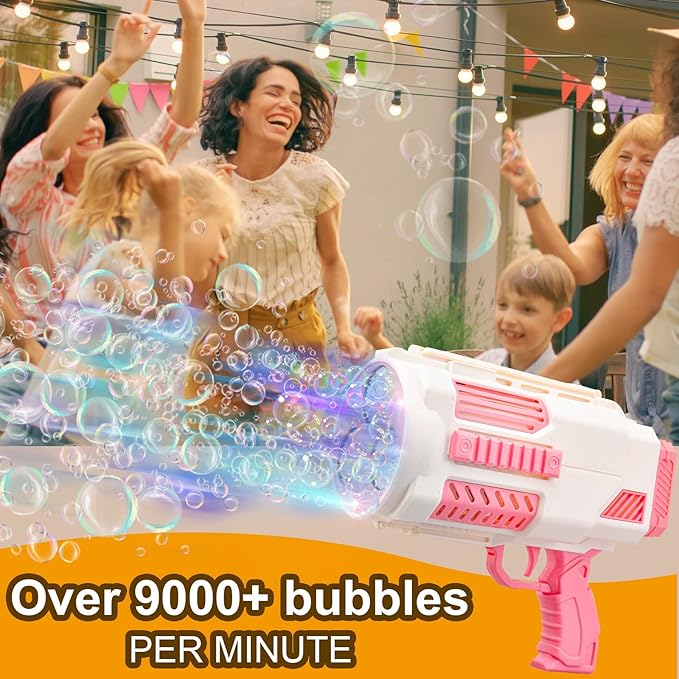 Upgraded Bubble Gun No Dip, Bubble Machine Gun with Light, 9000+ Bubbles Per Min Bubbles for Kids Toys, 2025 Top for Kids, Grandkids, Boys, Girls 3-12 Years Old -Pink