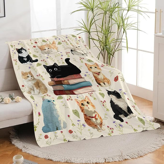 Cat Throw Blanket Black Cat Stuff Gifts for Kids Girls Boys Adults Women Men Soft Cozy Warm Plush Fluffy Fuzzy Fleece Blanket Decor 60''X80''