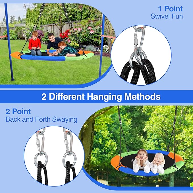 RedSwing 43" Flying Saucer Tree Swing for Kids Outdoor, Waterproof Large Round Swings Seat with Adjustable Hanging Straps for Backyard Outdoor Indoor Playground, Green Orange Blue