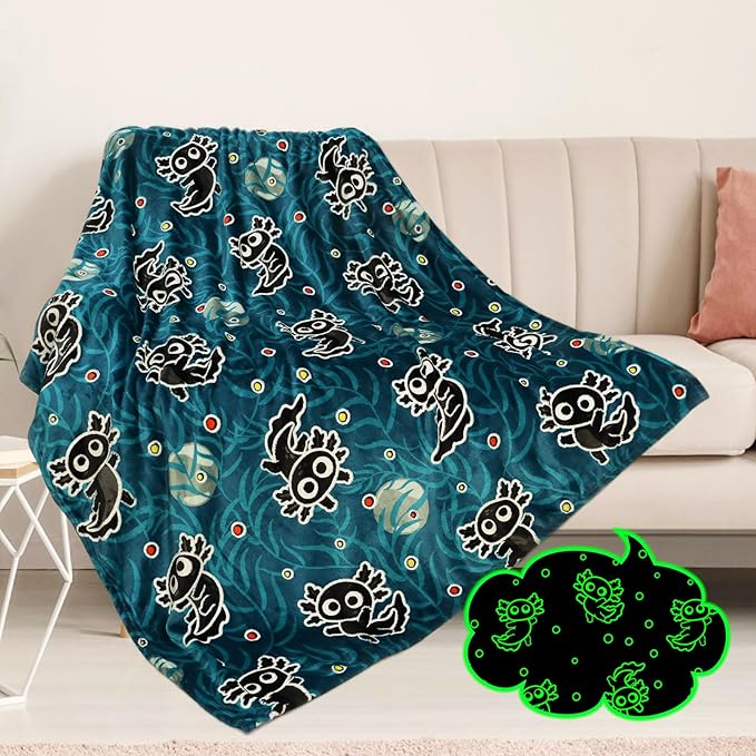Axolotl Gifts for Kids Axolotl Blanket Glow in The Dark Blanket Cute Animal Salamander Toys Throw Blankets Soft Fleece Bedding Blankets 40"×50"