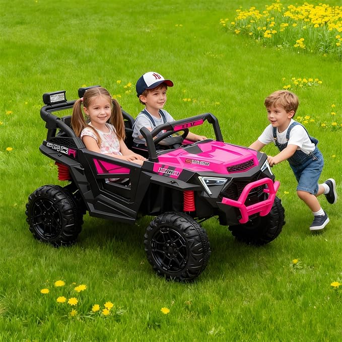 24v Ride On Toys for Big Kids,UTV 2 Seater Ride On Car for Kids,24 Volt Ride On Toys for Boys,W/Remote Control,LED,Music,Bluetooth,4 Shock Absorbers,Toddler 4 Wheeler,Electric Car for(Pink)