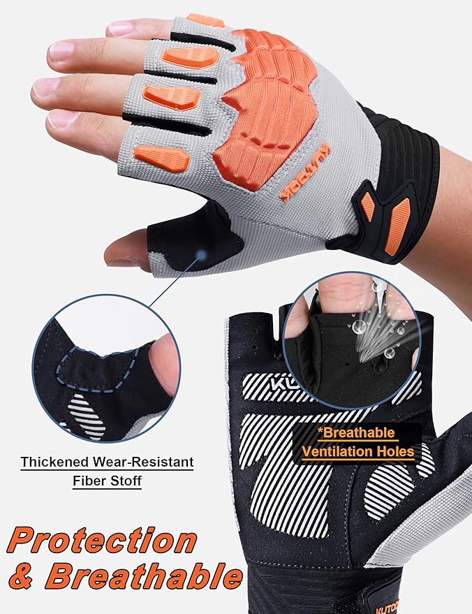 KUTOOK Mountain Bike Gloves for Mmen Fingerless with Wrist Guard Anti-Slip for Dirtbike Riding Fitness Training Outdoor Sports