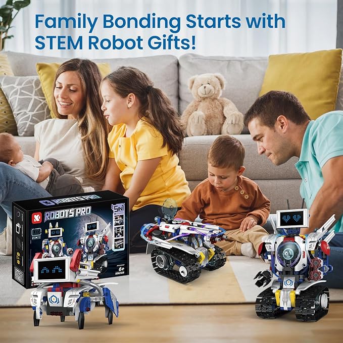 5-in-1 STEM Robot Building Kit for Kids Ages 6-16, Remote & App Controlled, Rechargeable Engineering Learning DIY Coding Toy, Educational Building Blocks Gift for Girls & Boys (603 PCS)