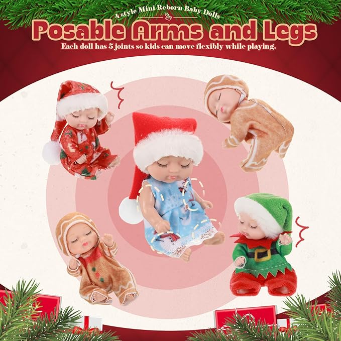 Hanaive 4 Pcs 4 Inch Mini Baby Dolls Lifelike Realistic Baby Dolls Animal Clothes Cute Baby Valentine Tiny Babies Gifts Set for Girls Boys Toddlers Kids 3+ Birthday Baby Shower Favors (Doll Style)