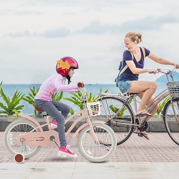 HONEY JOY Kids Bike, 12 14 16 18 20 Inch Toddler Bikes w/Training Wheels, Handbrake & Coaster Brake, Fully Enclosed Chain, Adjustable Handlebar & Seat, Kids Bicycle w/Basket, Girls Boys Bike 3-8