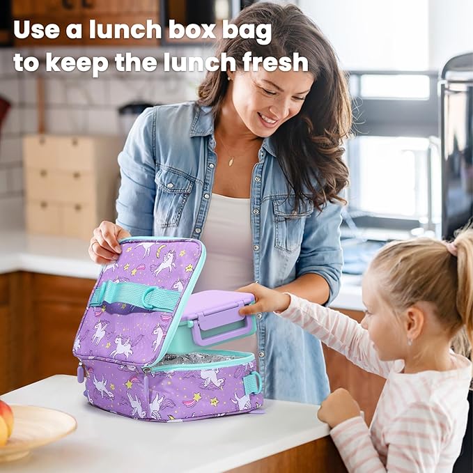 Bento Lunch Box Set for Kids with 9oz Soup Thermo, Insulated Lunch Bag,Leak-proof BPA-free Lunch Food Container with 3-4 Conpartments for School Travel-Blue