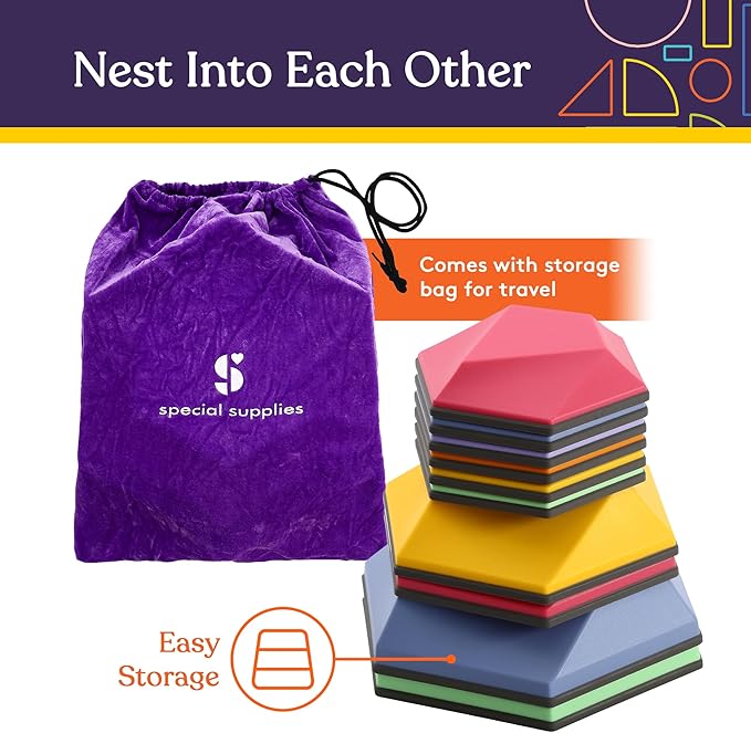 Special Supplies Diamond Shaped Stepping Stones for Kids Indoor and Outdoor Balance Blocks Promote Coordination, Balance, Strength Child Safe Rubber, Non-Slip Edging (Multi-Color, 10)