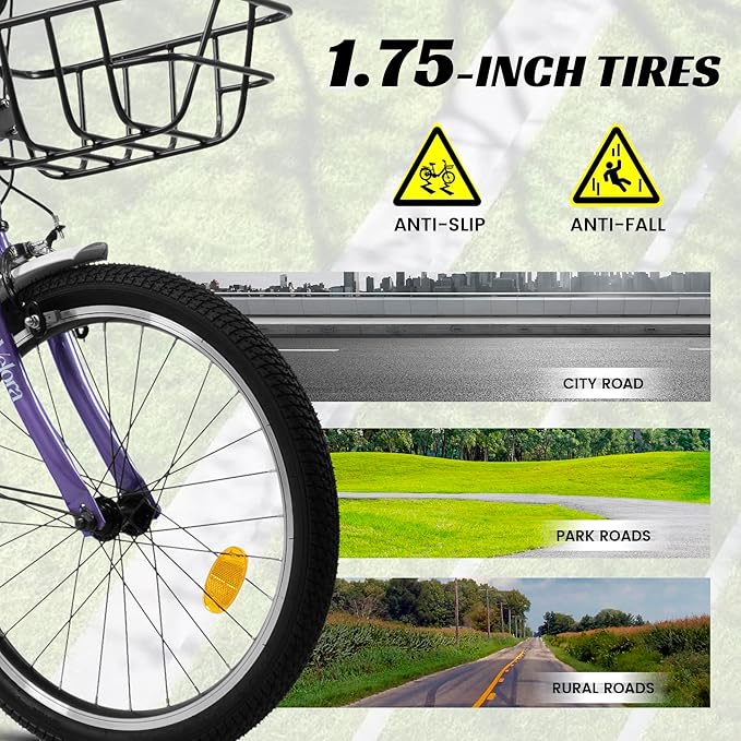 20 Inch Kids Bike for Boys and Girls | Children's Bicycle with Coaster & V-Brake | 1-Speed Lightweight Steel Frame | 20" x 1.75" Tires | Ages 5-8 Years | Outdoor Balance Bike, Purple