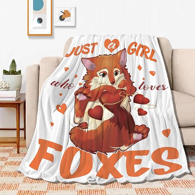 Just Girl Loves Fox Blanket Soft Blankets and Throws Flannel Cozy Lightweight Quilt Gift Perfect for Bed Sofa Couch-120 x90 Extra Large for Family