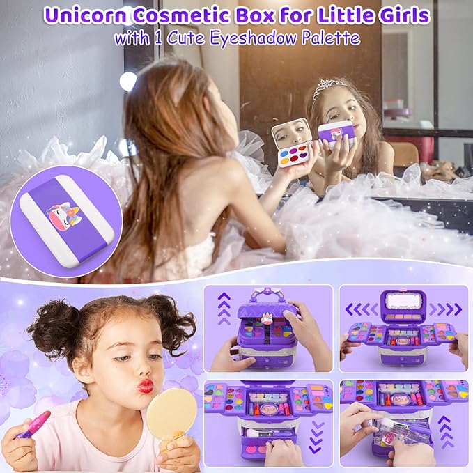 80 in 1 Kids Makeup Set, Washable Kids Makeup Sets Girls Toys, Pretend Play Toy for Dress Up with Toy Case Christmas & Birthday Gifts for Girls Age 3-12 Kids Toddlers, Purple