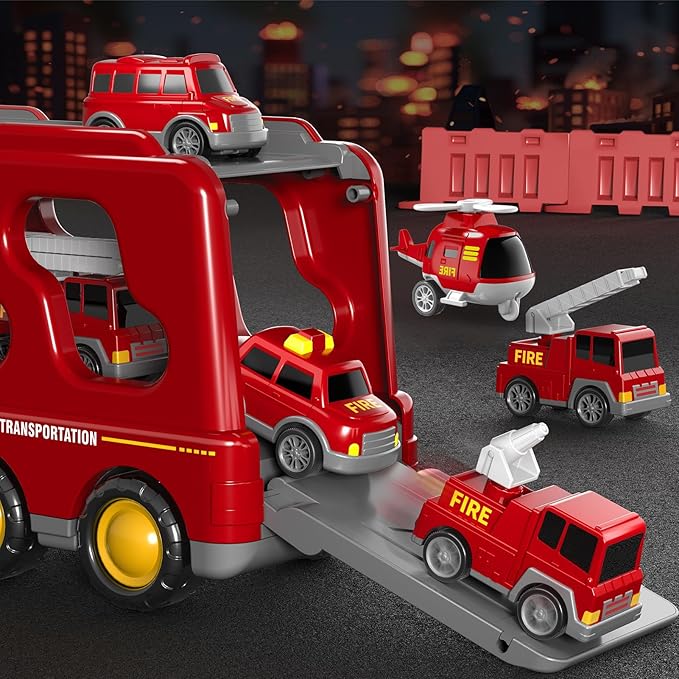 7 in 1 Fire Trucks Cars Toys for Toddlers 3-5, Boy Toddler Car Truck Toys with Light Sound, Birthday Gifts Toys for 3 4 5 6 Year Old Boy