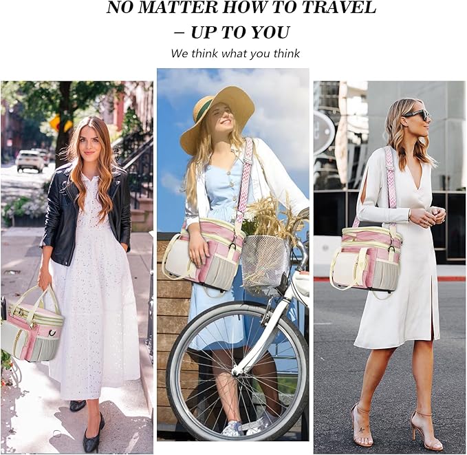 LOKASS Lunch Box & Lunch Bag for Women Men Double Deck, Large Insulated Adult Lunch Box Leakproof Lunchbox Cooler Bag for Work Picnic Beach,（Pink&White 16L）