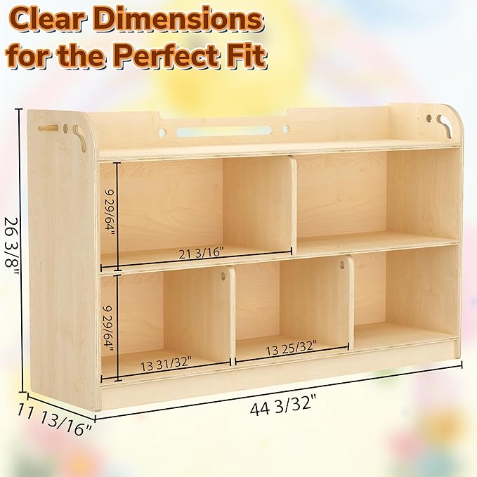 AMBIRD Wooden Kids Bookshelf, 5-Section Montessori Bookshelf, Toy Storage Organizer Cabinet, 2-Shelf Bookcase for Kids Room, Nursery, Classroom, Playroom, Living Room, Bedroom, Preschool