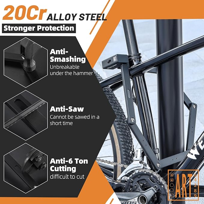 ICOCOPRO Folding Bike Lock, 3.28 FT Heavy Duty Bike Locks with Bracket & 3 Keys, High Security Anti Theft Bike Chian Lock for E Bike Scooter, MTB, Racing Bike, Motorcycle (Black)