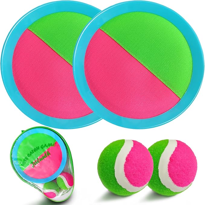Jalunth Ball Catch Set Game Toss Paddle - Beach Toys Back Yard Outdoor Games Pool Backyard Target Throw Catch Sticky Set Age 3 4 5 6 7 8 9 10 11 12 Years Old Boys Girls Kids Easter Gifts Blue