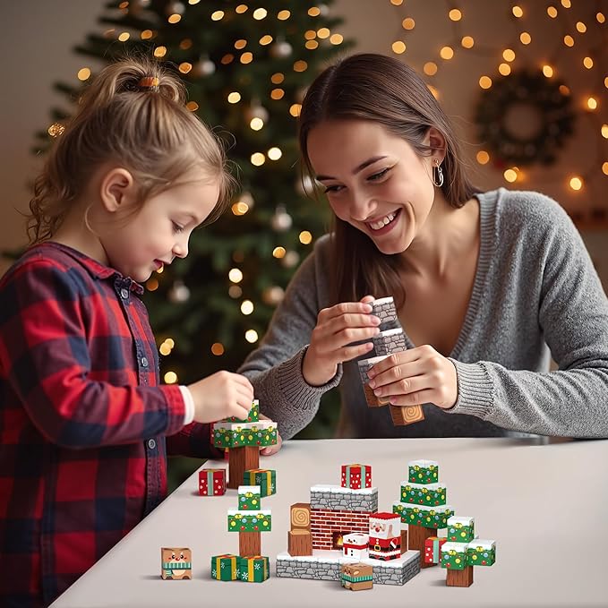 Magnetic Blocks, 100PCS Magnetic Building Block Cubes, STEM Montessori Sensory Toys for Kids Boys Girls Ages 3 4 5 6 7 8 9 10 (Christmas Version)