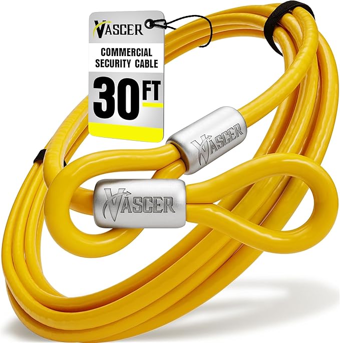 30FT (1/2") Commercial Security Cable with Loops - Galvanized Braided Steel Security Cable to Secure High Value Equipment - PVC-Coated Anti Theft Locking Cable for Trailers, Mowers, E-Bikes