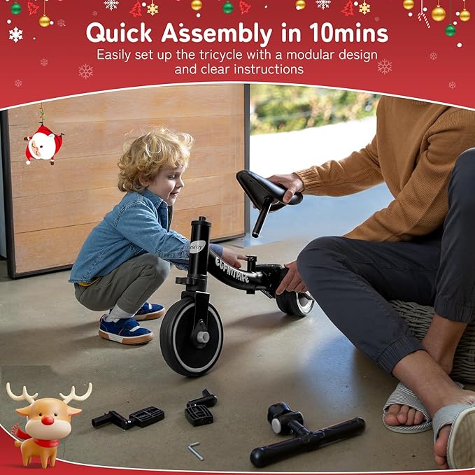 besrey 5 in 1 Toddler Bike for 1 Year to 4 Years Old Kids, Toddler Tricycle Kids Trikes Tricycle, Toys for Boy & Girl, Balance Training, Removable Pedals
