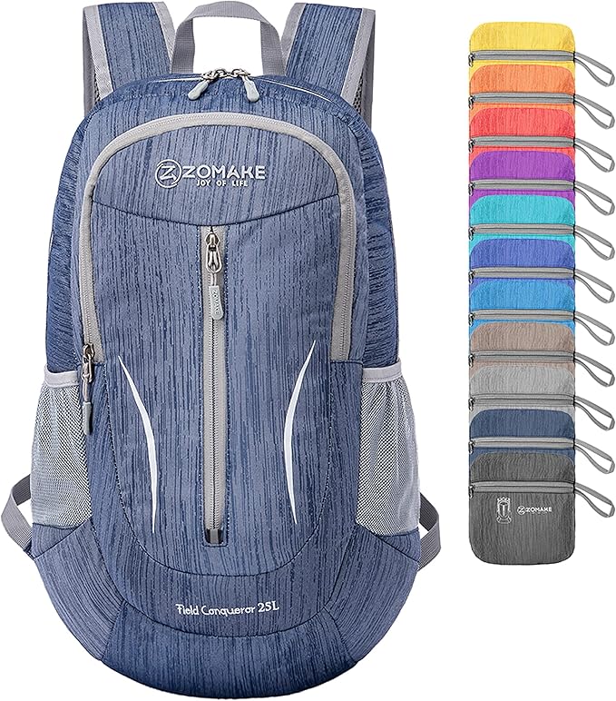ZOMAKE 25L Ultra Lightweight Packable Backpack, Foldable Hiking Backpacks Water Resistant Small Folding Daypack for Travel(Navy Blue)