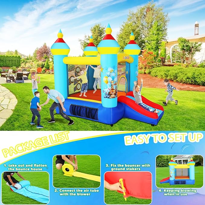 AKEYDIY Bounce House for Kids Toddlers Girls/Boys Gifts, Inflatables Funny Animals Bounce House for Kids 3-6 Bouncy Castle with Blower, Jump House with Slide, Pitching Game Indoor, Backyard