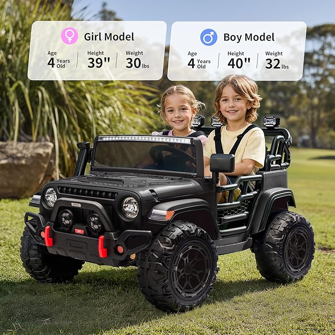 2 Seater Ride on Electric Car, 12V Ride on Toy Car for Kids 4-8 w/Remote Control, EVA Tires - Black